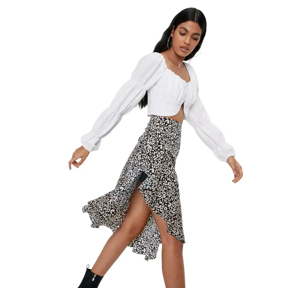 Nasty Gal Leopard Waterfall Ruffle Trim Skirt Size US 10